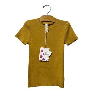 Tia Cibani Marigold Ribbed Short Sleeve Sweater Girls Size 7/8 Mustard Yellow